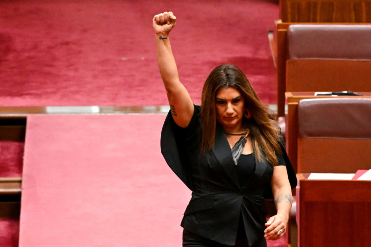 Indigenous Australian parliamentarian Lidia Thorpe in the Senate chamber at Parliament House in Canberra