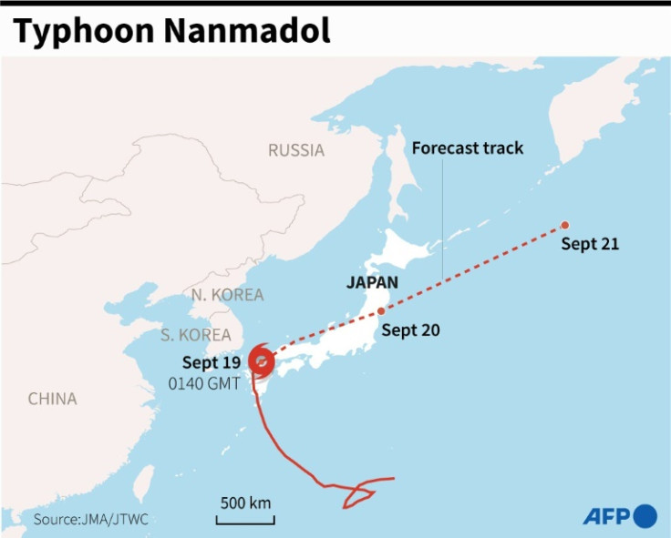 Map showing the forecasts track of Typhoon Nanmadol which made landfall in Japan on Sunday.