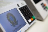 Electronic voting machine is seen during the digital signature and sealing operation of the electoral systems that will be used in the Brazilian presidential election in Brasilia