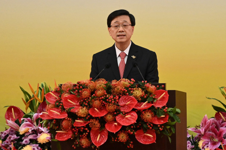 Hong Kong's new Chief Executive John Lee gives a speech following his swearing-in