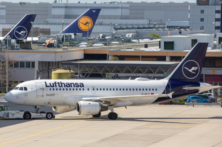 An Airbus A319 plane of the German Company Lufthansa stands at Frankfurt Airport; Lufthansa was named in a new Harvard report about social media greenwashing by fossil fuel interests