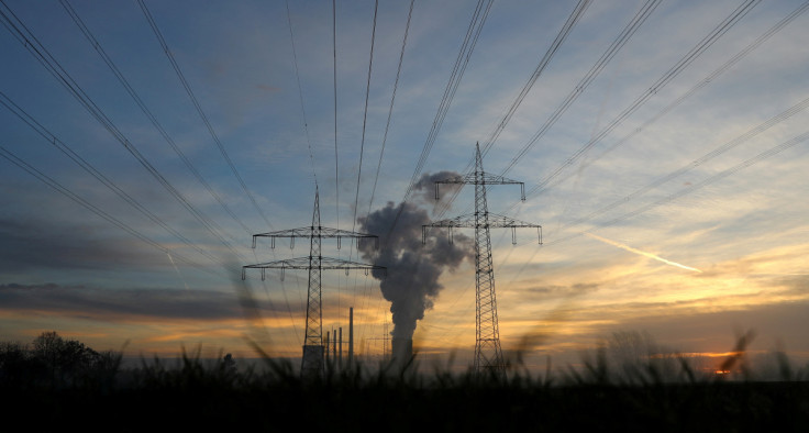 Genreal view of electricity pylons and power lines leading from the Uniper coal power plant in Hanau