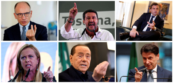 A combination of file pictures shows leaders of Italian political parties