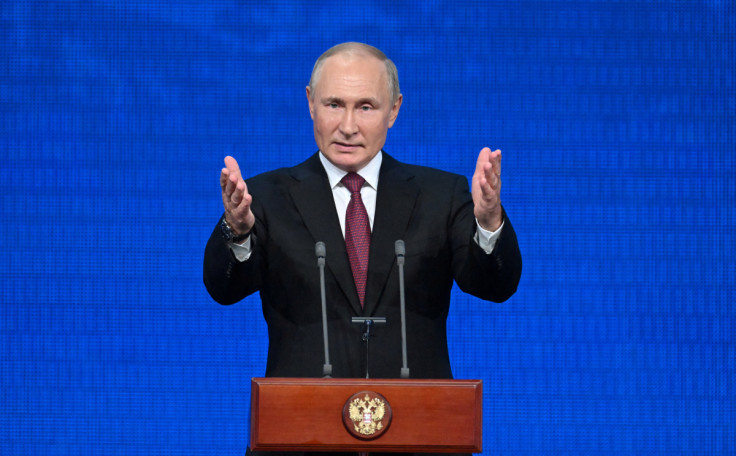 Russian President Vladimir Putin delivers a speech during an event in Moscow