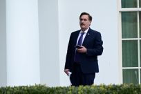 Mike Lindell, CEO of My Pillow, stands outside the West Wing of the White House in Washington