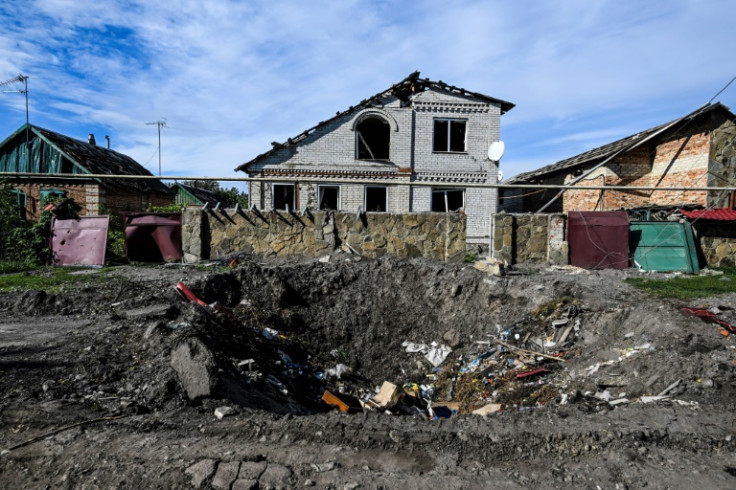 A bomb crater in Siversk in Ukraine's eastern Donetsk region