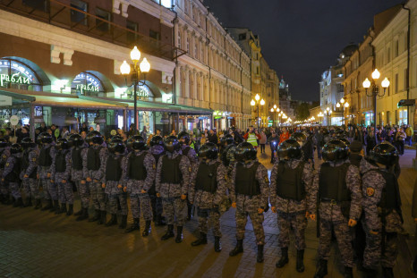 Russian police officers standing in Moscow
