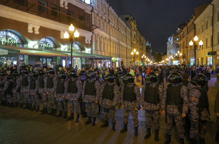 Russian police officers standing in Moscow