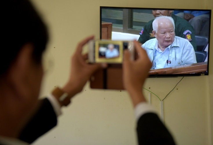 Khieu Samphan, pictured in June 23, 2017, was given a life sentence in 2018 for genocide against ethnic-minority Vietnamese by the Extraordinary Chambers in the Courts of Cambodia (ECCC)