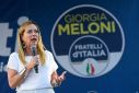 Giorgia Meloni, leader of the far-right Brothers of Italy party, attends a rally in Milan