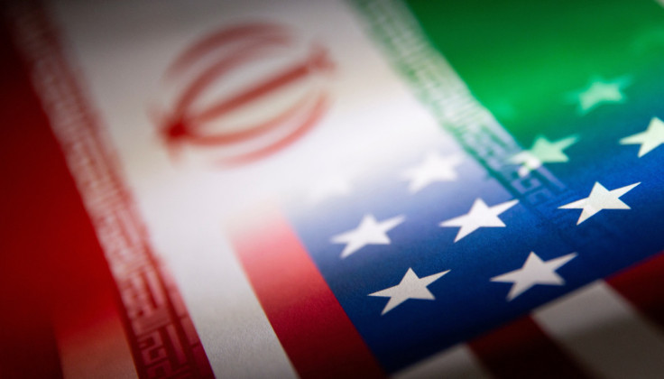 Illustration shows Iran's and U.S.' flags