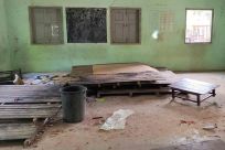 Debris and bloodstains are seen on the floor of aschool building in Depeyin township in Myanmar's northwest Sagaing region on September 17, 2022 after an attack by a military helicopter