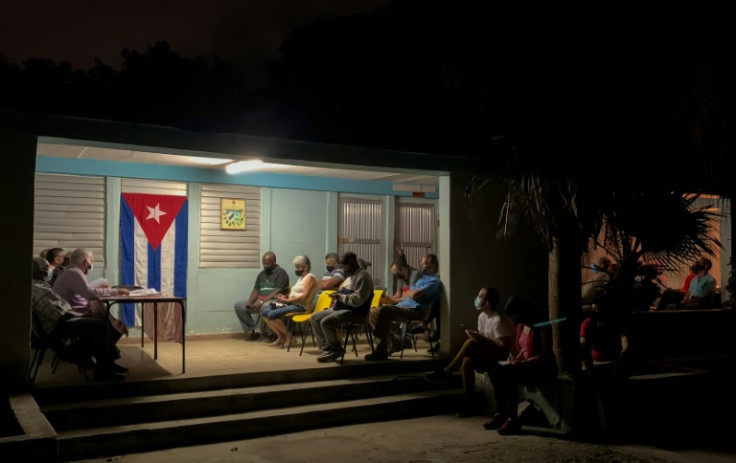 People gather in Cuba's La Lisa municipality in Havana province for a meeting called to discuss the new family code in February 2022