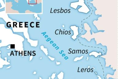 Map of the Aegean locating the Greek islands of Lesbos, Samos, Chios, Leros and Kos