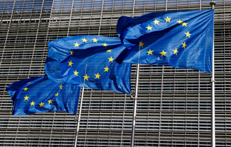 European Union flags flutter outside the EU Commission headquarters in Brussels