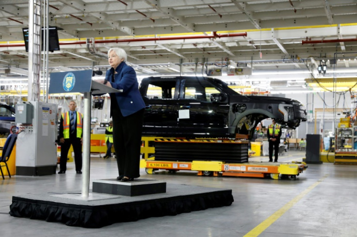 US Treasury Secretary Janet Yellen, pictured at a Ford center in Dearborn, Michigan on September 8, 2022, says she expects supply chain issues to resolve, helping to bring down the cost of electric vehicles