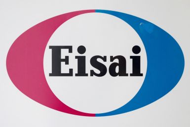 The logo of Eisai Co Ltd is displayed at the company headquarters in Tokyo