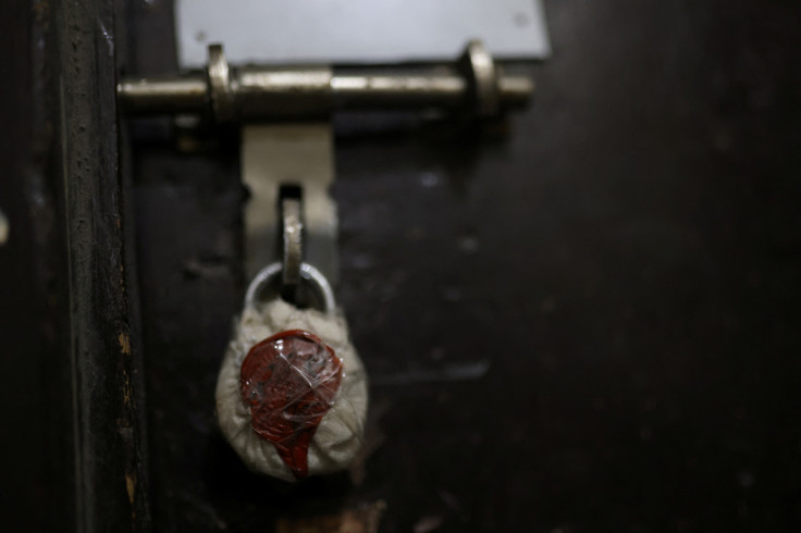 A seal is seen on the lock of the door of the Popular Front of India (PFI) Islamic group's office in New Delhi