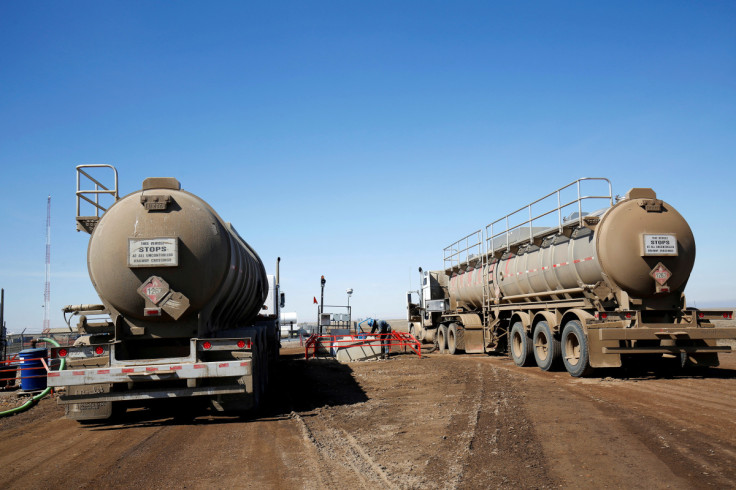 A tanker truck used to haul oil products operates at a facility near Brooks