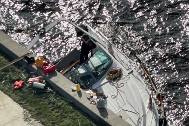 An aerial view of a damaged boat after Hurricane Ian caused widespread destruction in Punta Gorda