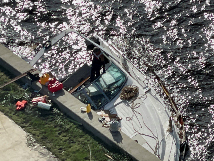 An aerial view of a damaged boat after Hurricane Ian caused widespread destruction in Punta Gorda