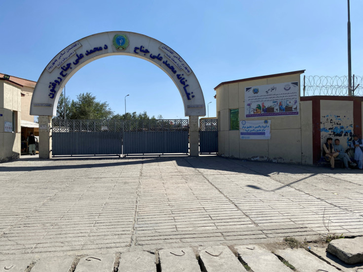 View of an entrance of Mohammad Ali Jinah Hospital in the Dasht-e-Barchi district in west Kabul