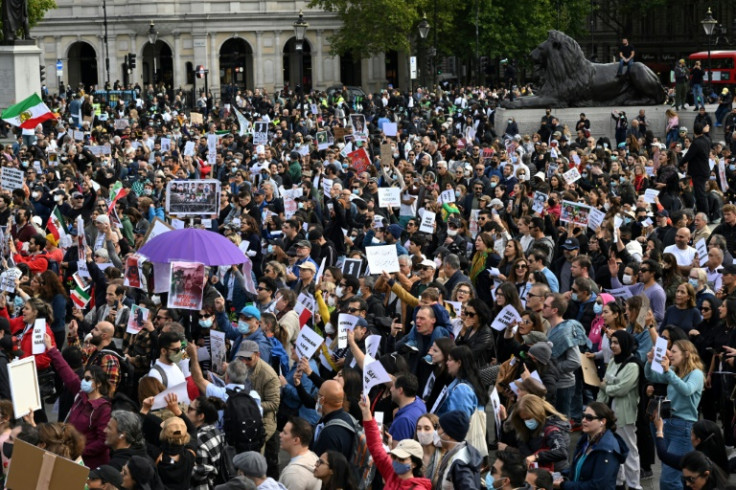 Protesters gather in support of Iranian women in London's Trafalgar Square