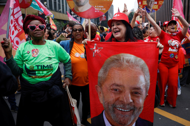 Brazil's former President and presidential candidate Luiz Inacio Lula da Silva leads a silent march, in Sao Paulo
