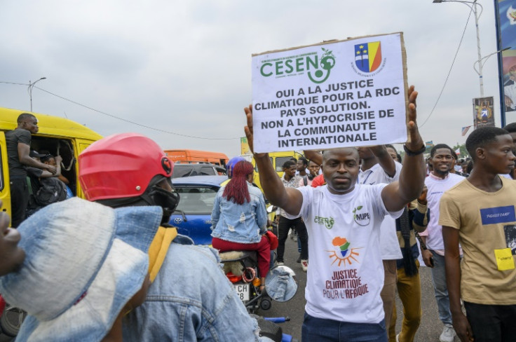 A climate banner in Kinshasa accusing the international community of 'hypocrisy'