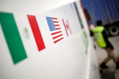 Flags of Mexico, United States and Canada are pictured at a security booth at Zaragoza-Ysleta border crossing bridge, in Ciudad Juarez