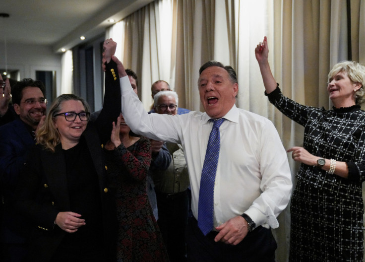 Quebec Premier Francois Legault attends an election night rally in Quebec City