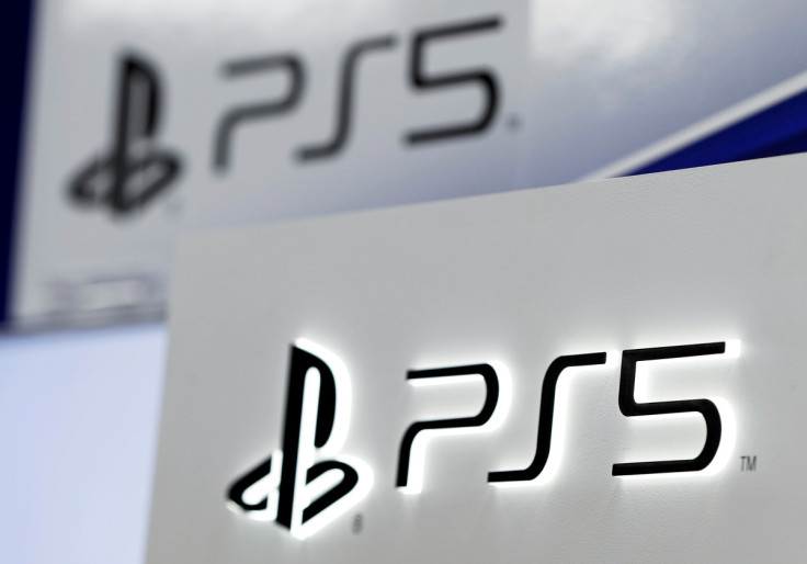 Logos of Sony's PlayStation 5 are displayed at a consumer electronics store in Tokyo
