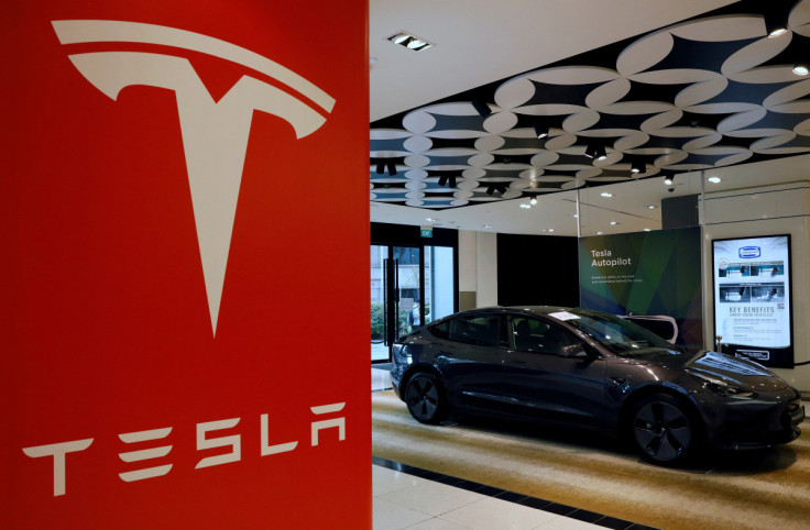 A Tesla model 3 car is seen in their showroom in Singapore