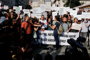 Protesters demonstrate in Istanbul against a media bill