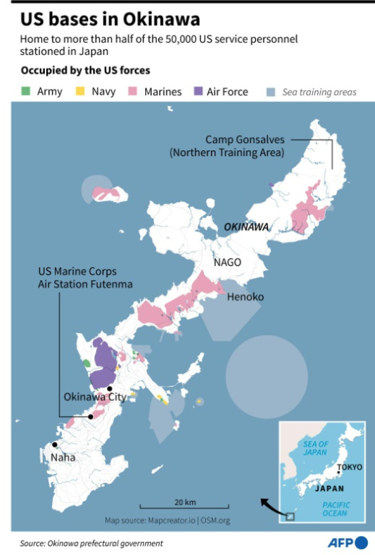 Map showing US military bases in Japan's Okinawa.