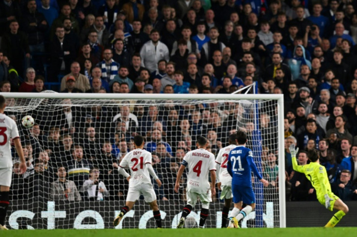 Reece James (unseen) fired in Chelsea's third goal against AC Milan