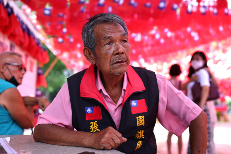 Chang Lao-wang speaks to Reuters at the park he decorates with Taiwanese flags ahead of Taiwan National Day in Taoyuan