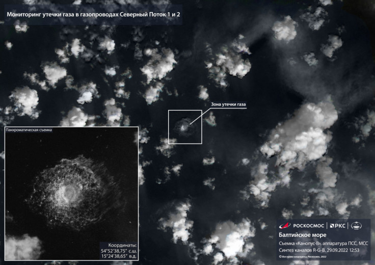 FILE PHOTO - A satellite image shows gas leaks from Nord Stream pipeline in the Baltic Sea