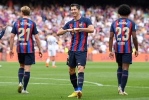 Robert Lewandowski (C) and Jules Kounde (R) were among Barcelona's big-name summer signings while the club failed to persuade Frenkie de Jong (L) to leave