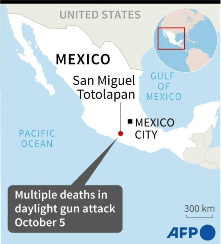 Map of Mexico locating San Miguel Totolapan, in the state of Guerrero, scene of multiple deaths in a daylight gun attack on October 5