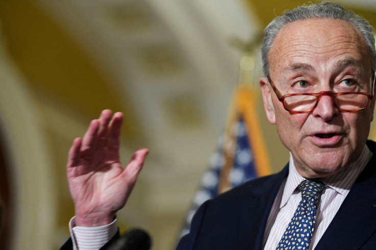 Senate Majority Leader Chuck Schumer (D-NY) attends a press conference