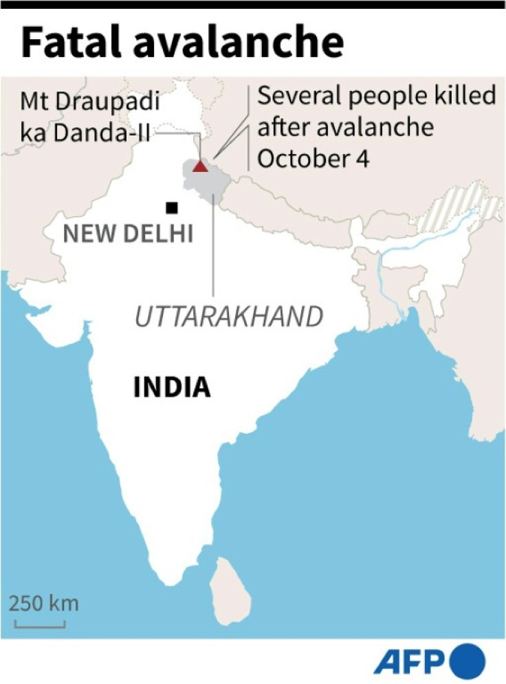 Map showing Mount Draupadi ka Danda-II in India's Uttarakhand state where several people died after an avalanche on October 4.