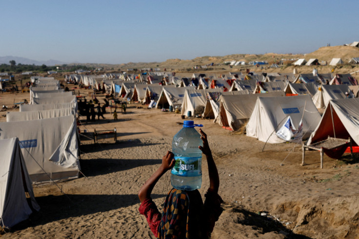 People displaced because of the floods take refuge in a camp, in Sehwan