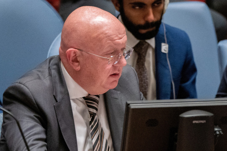 Russian Ambassador to the U.N. Vassily Nebenzia speaks during the UN Security Council's emergency meeting, amid Russia's invasion of Ukraine, at the United Nations Headquarters