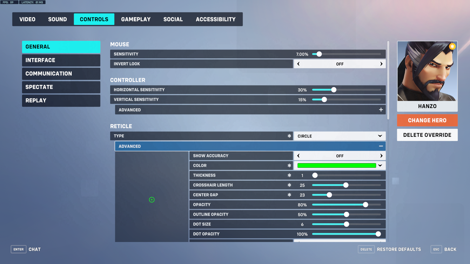 Best crosshair and DPI settings for Hanzo in Overwatch 2