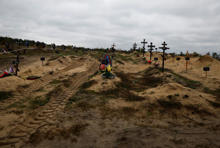 A view of graves, which Ukrainian officials say is a civilian mass grave, in the newly recaptured town of Lyman