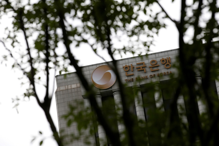 The logo of the Bank of Korea is seen on the top of its building in Seoul