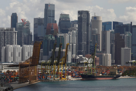 A ship docks at Keppel terminal in Singapore