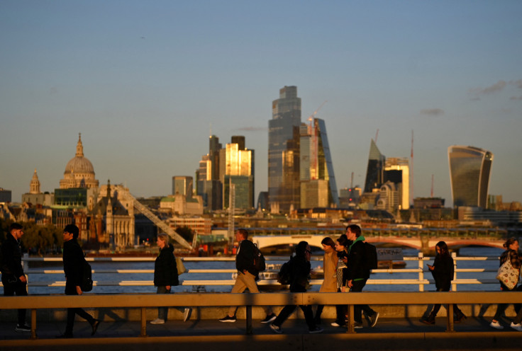 City of London financial district during evening rush-hour in London