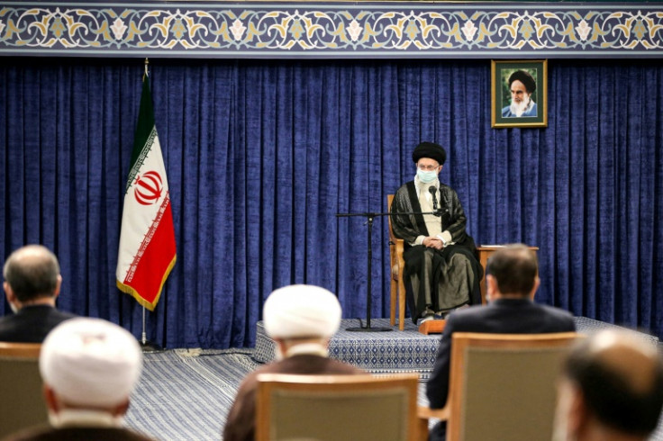 Iran's supreme leader Ayatollah Ali Khamenei is seen speaking before the Expediency Council on October 12, 2022